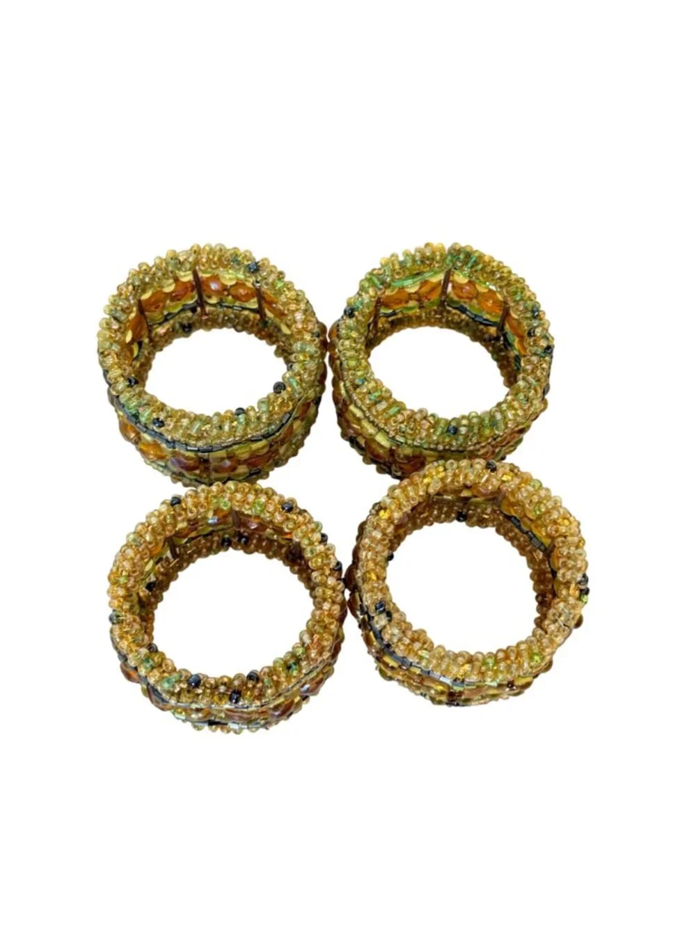 Vintage Pier 1 Imports Beaded Napkin Rings Set 4 Boho Fall Rustic Table Decor